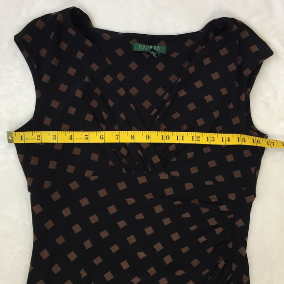 LRL Black Dress Brown Diamond Print Faux Wrap 8 - Picture 4 of 8